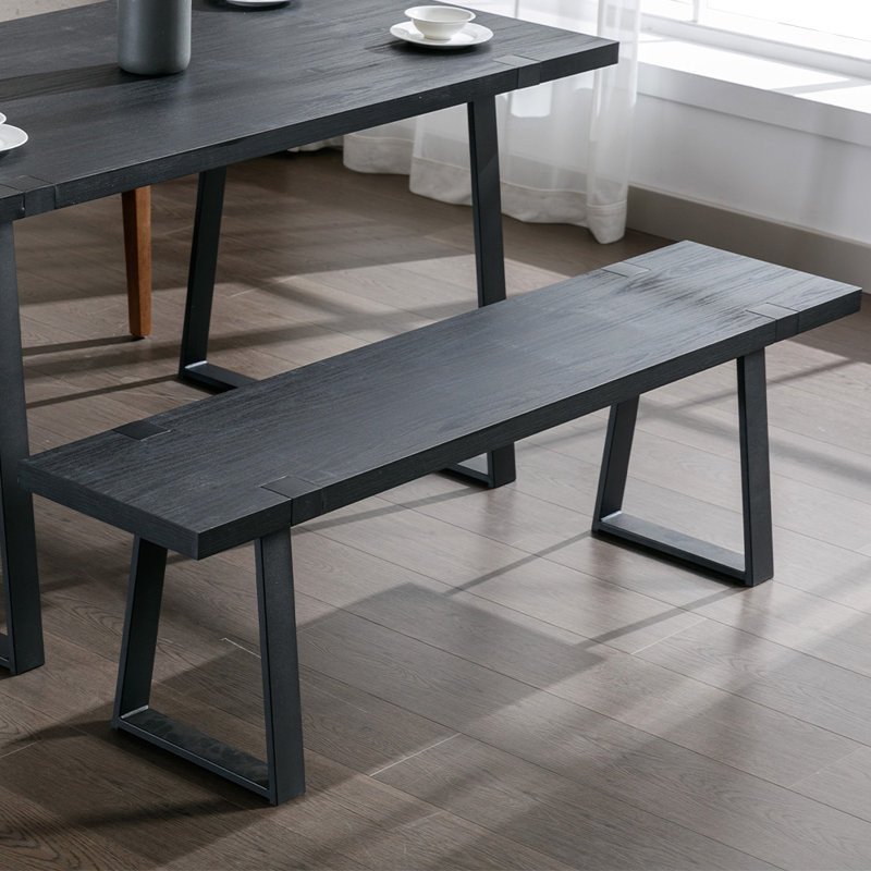 Leira Modern Wood Bench 60” Industrial Table Benches with Black Metal Legs for Dining Room, Porch, Black