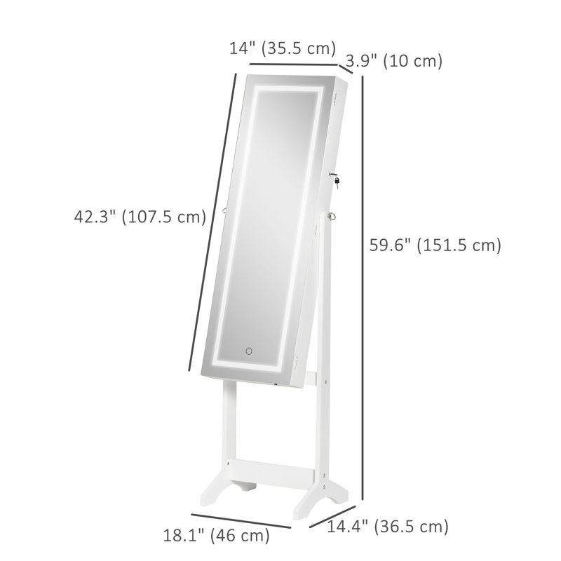Armoire à bijoux autoportante avec miroir