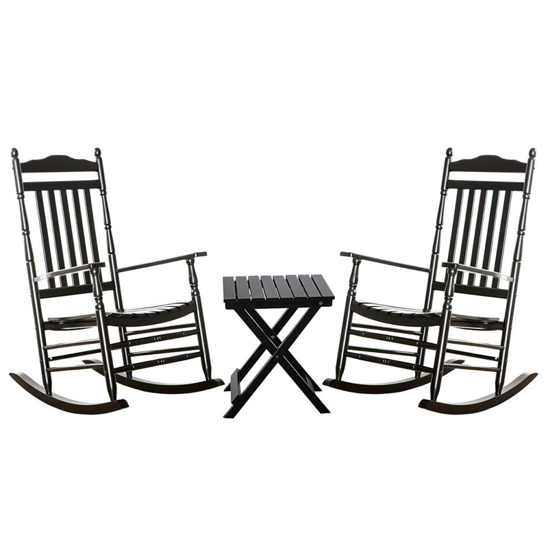 Ensemble de chaises berçantes d'extérieur avec petite table d'appoint pliable pour porche bistro 3 pièces Atie, Noir