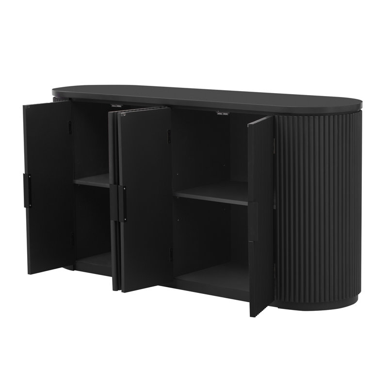 Armoire de rangement avec poignées en métal et porte à rayures verticales, Noir