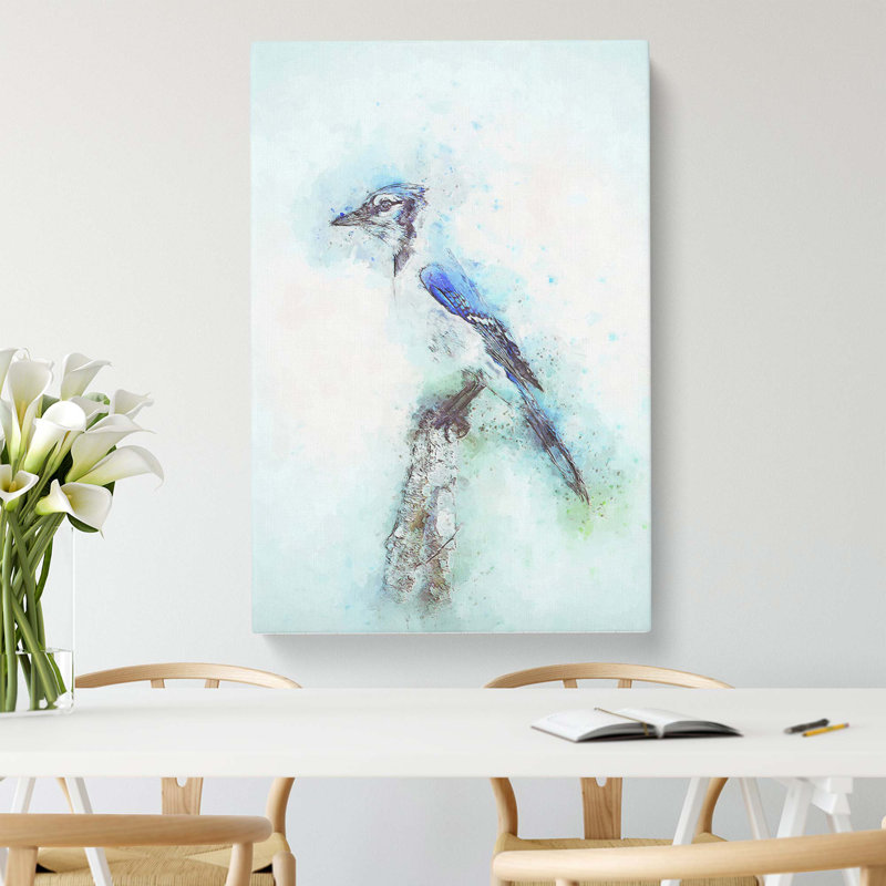 Blue Jay Bird In Abstract - Wrapped Canvas, 50cm H x 35cm W x 3cm D