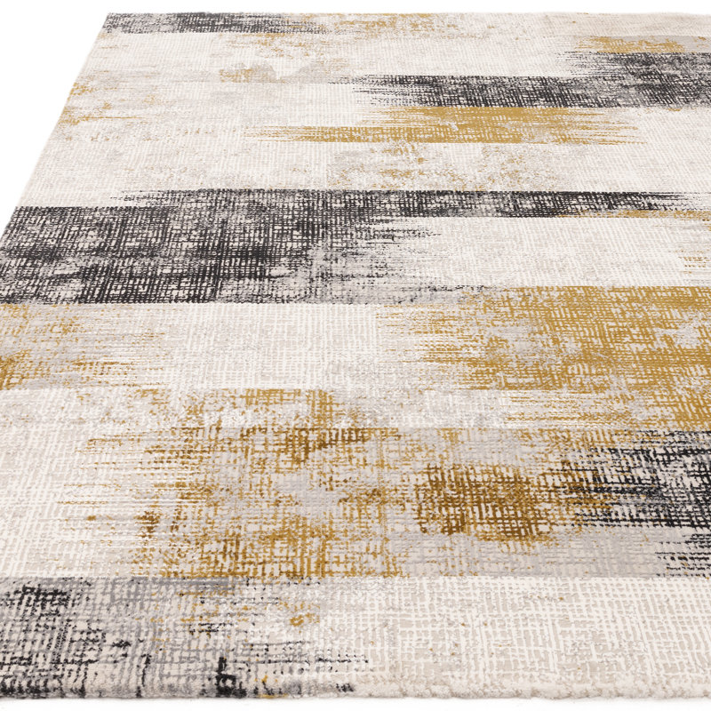 Abrienne Soft Lines Gold/Grey/Black Rug, Rectangle 120 x 170cm
