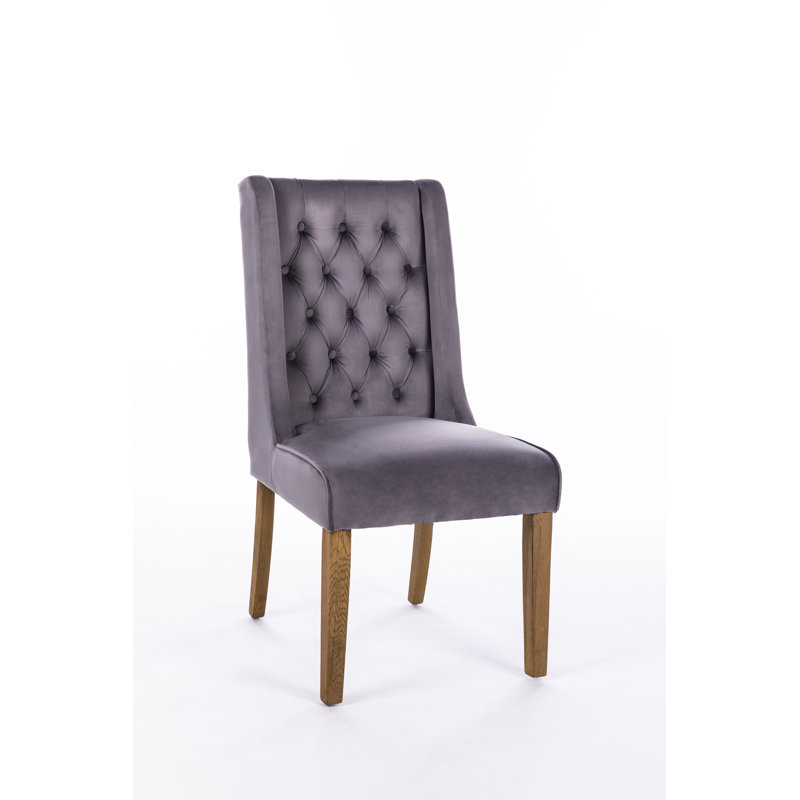 Mairead 48cm H Tufted Velvet Upholstered Wing Back Side Chair, Charcoal