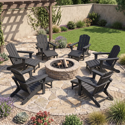 Fauteuil Adirondack pliant inclinable avec foyer et repose-pieds coulissant en PEHD (lot de 2)