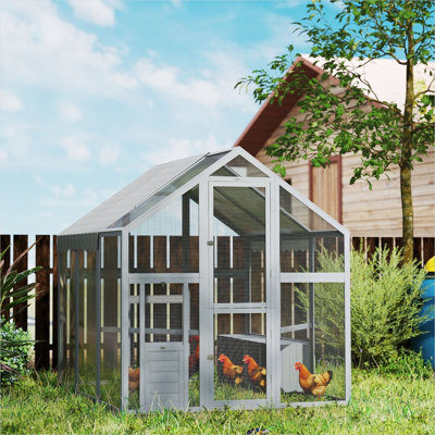 Poulailler avec bois de sapin gris et détails en bois massif de 26 x 28,4 x 28,2 po pour l'espace extérieur