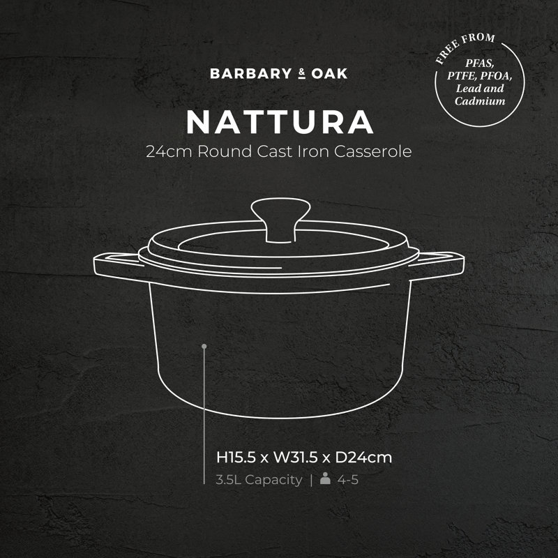 Barbary & Oak Cast Iron Dutch Oven, Cream, 3.6 Litres