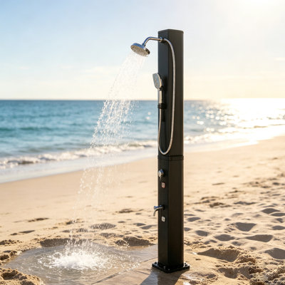 15.9 Gallon Solar Outdoor Shower with Dust Cover, 360° Swivel & Handheld Shower Head, Foot Faucet, Adjustable Hot Cold Water 