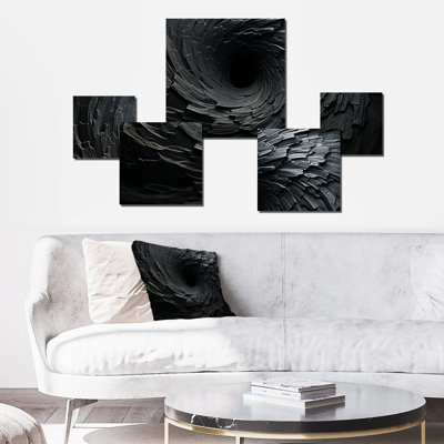 «Black Spiraling Fractal Sprial», ensemble d'art mural carré à spirales abstraites de 5