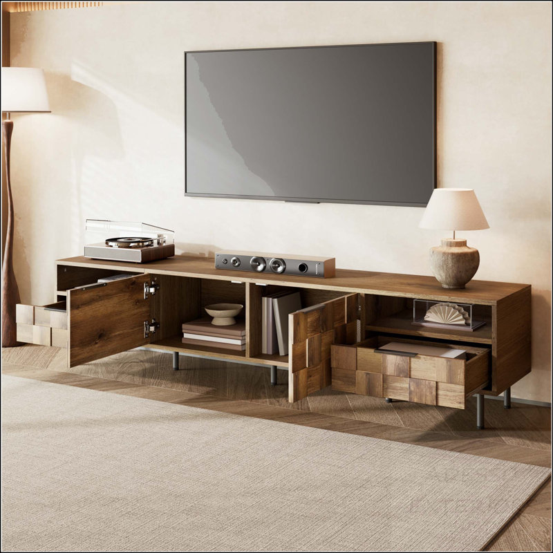 Meuble télé 78,7 po Mid-Century avec 2 tiroirs et 4 armoires de rangement