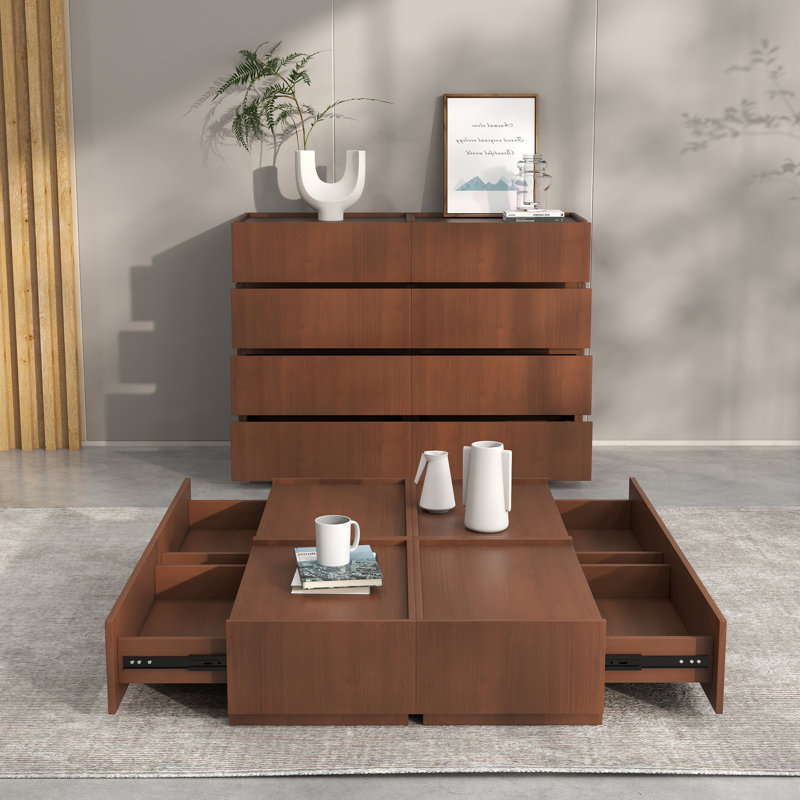 Heckman Modern Modular Light Oak Coffee Table With 4 Storage Chest, Modular Assembly, Brown