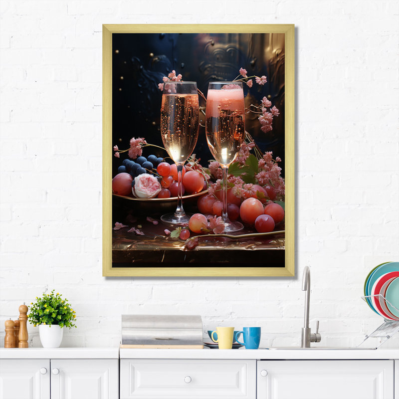 Impression sur toile rose champagne champagne I, Cadre doré à une seule photo, H 32 po x l 24 po x P 1 po