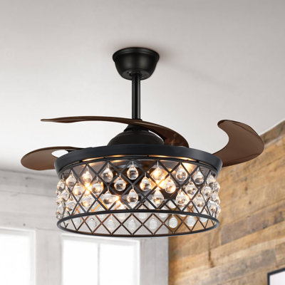 Jerae 42" Variable Frequency Crystal Ceiling Fan Light with Remote Control (6 Gears)