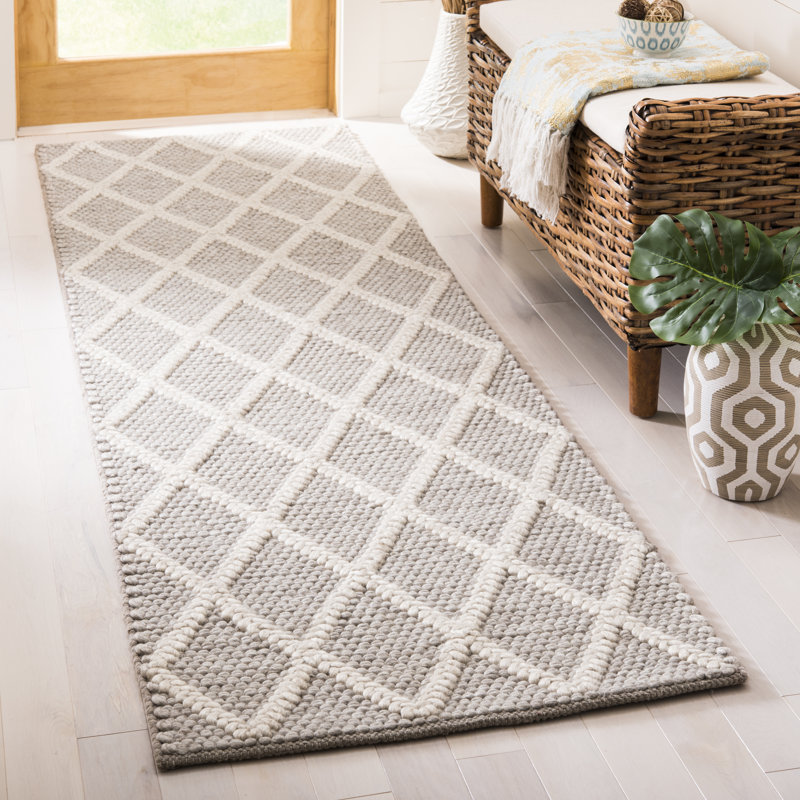Tapis géométrique en laine et en viscose tissé à la main Russo, Tapis de couloir 2 pi 3 po x 10 pi