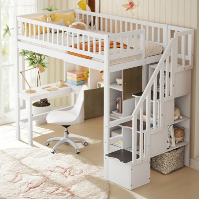 Loft Bed With Led And Mutiple Storage Elements