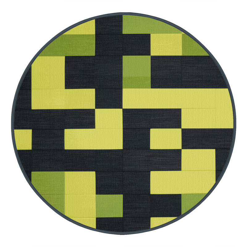 Tapis damier noir lavable à la machine, Rond 3 pi