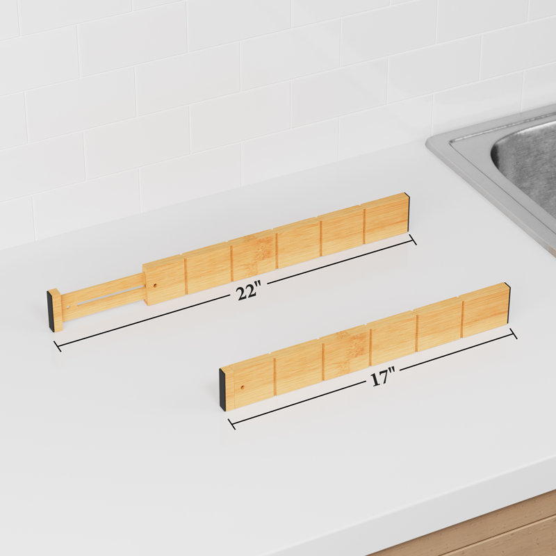 Bamboo Drawer Dividers with Inserts and Labels, Kitchen Adjustable Drawer Organizers, 2.5"H x 0.6"W x 22"D