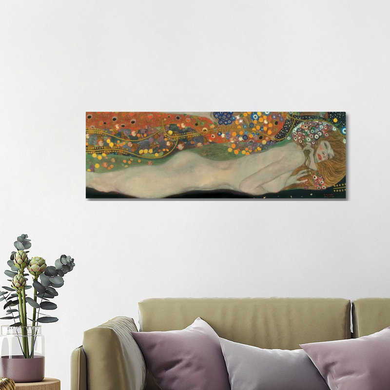 Sea Serpents, Detail IV by Gustav Klimt - Panoramic Painting on Canvas, No Frame, 121.92 cm H x 40.64 cm W x 1.91 cm D