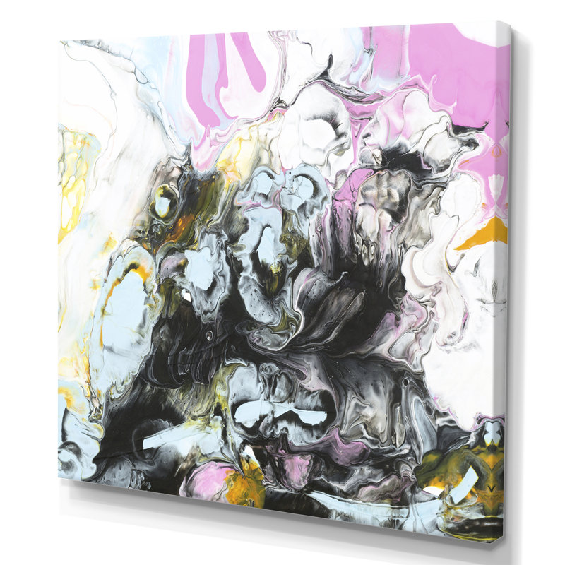 Noir et rose sur blanc - reproduction d'art moderne sur toile, Toile tendue, H 30 po x l 30 po