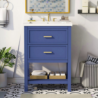 Meuble-lavabo 24 po avec lavabo supérieur, meuble-lavabo moderne avec 2 tiroirs et meuble-lavabo simple