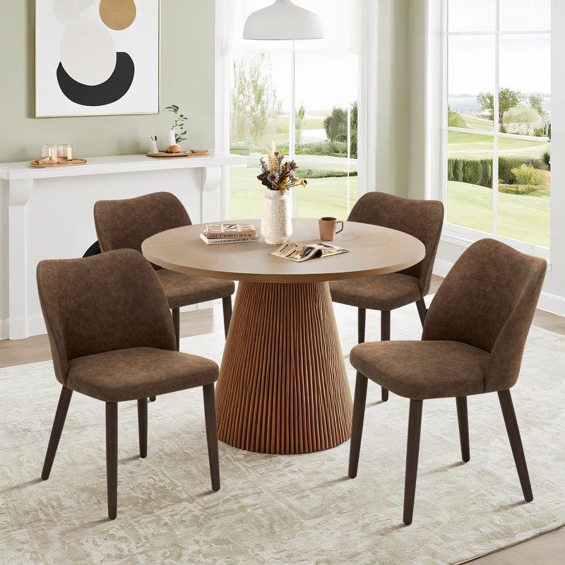 Upholstered Solid Wood Small Dining Chairs - Ergonomic Curve & Plush Padding for Multiple Spaces, Dark Brown