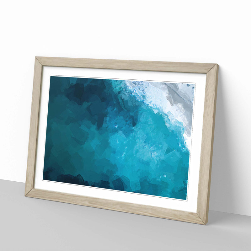 Wave Against Swanbourne Beach in Abstract - Picture Frame Graphic Art Print, Oak, 50cm H x 76cm W x 2cm D