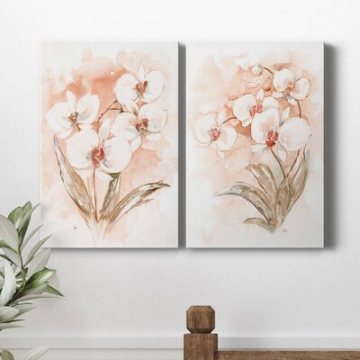 White and Coral Orchid I - 2 Piece Painting Set on Canvas -  Red Barrel StudioÂ®, 6142FA450F6E4E679CF8A518CF432926