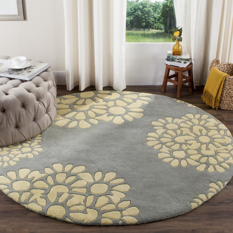 Tapis floral en laine / coton touffeté à la main Coreatha, Rond 6 pi