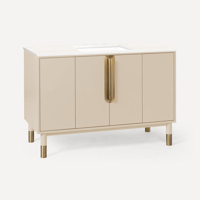 Islamorada 48" Vanity With Quartz Stone Vanity Top, Sand, Quartz White, Three-Hole