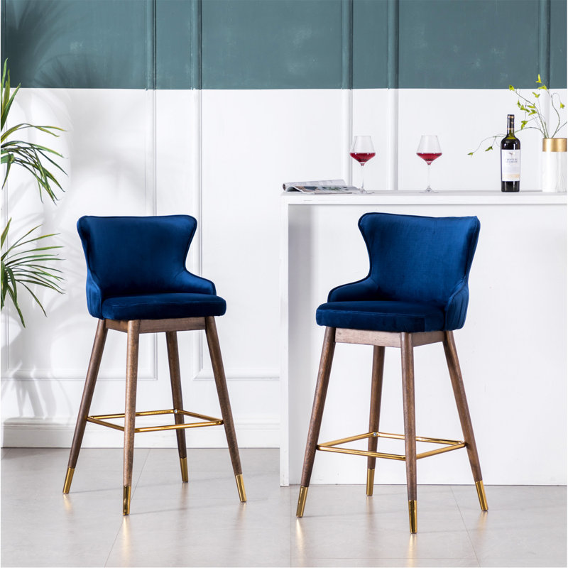 Ensemble de 2 tabourets de bar rembourrés en tissu, bleu