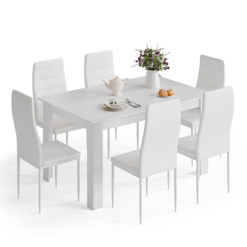 Elfredia 6 Person 73Cm Height Wood Dining Set, White, White