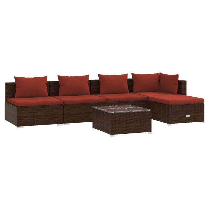 6 Piece Lounge Sofa Seating Group, Red, Brown