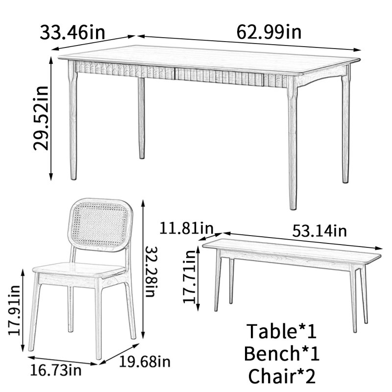 Ensemble de table de salle à manger Simple, H 29,52 po x L 62,99 po x l 33,46 po