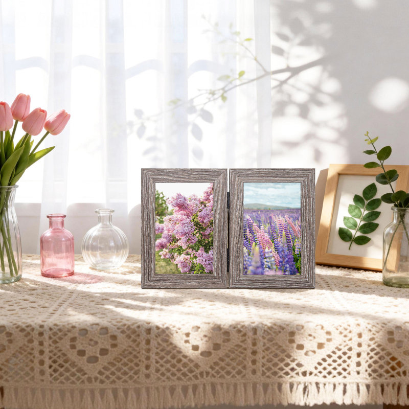 Cadre de bureau à charnières gris avec panneau en verre véritable, 2, 4 po x 6 po