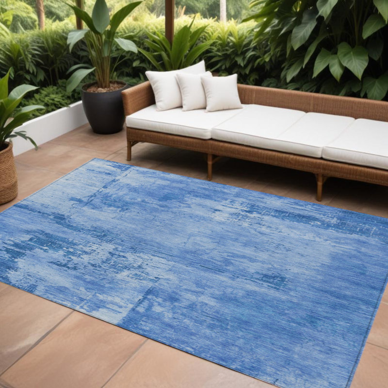Tapis d'extérieur lavable abstrait bleu marine 10 pi x 14 pi HomeRoots