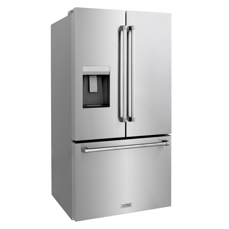 Zline 36 In. 28.9 Cu. Ft. Standard-depth French Door External Water Dispenser Refrigerator With Dual Ice Maker In Fingerprint Resistant Stainless Steel