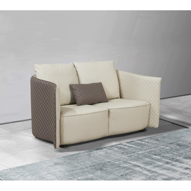 Makassar Loveseat, Lite Gray/Taupe Genuine Leather