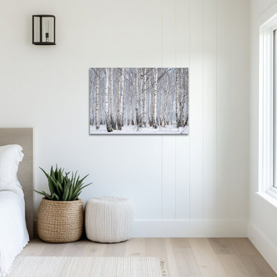 Art mural de grande nature - bouleau et tremble, impressions sur toile pour le salon, forêt d'hiver, décoration murale pour chambre à coucher