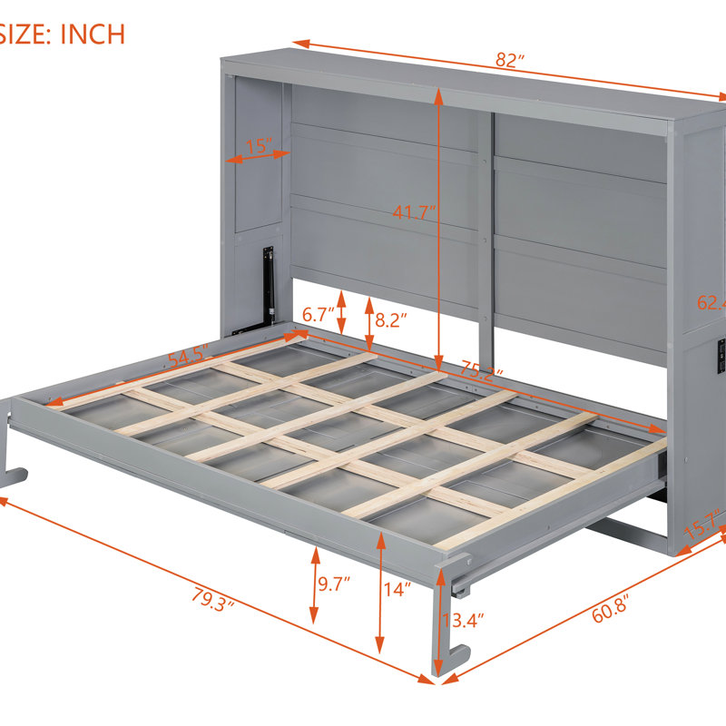 Lit double pleine grandeur gris - Optimisez l'utilisation de l'espace confortable avec des lattes de soutien de matelas flexibles et du contreplaqué. Pas de sommier tapissier nécessaire.
