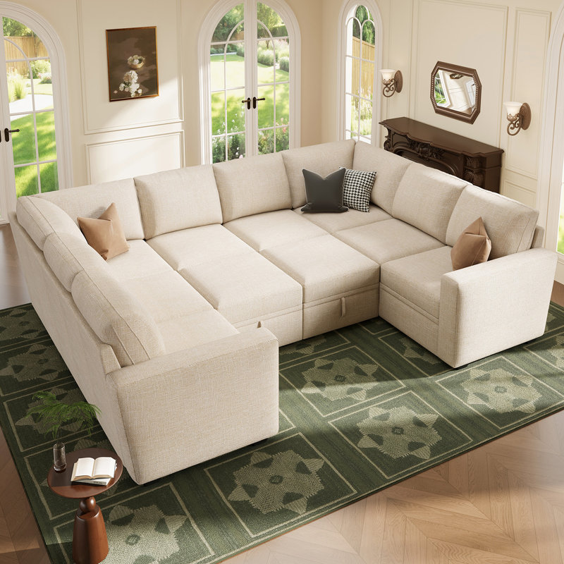 Canapé modulaire en U avec rangement Abramson, Polyester beige