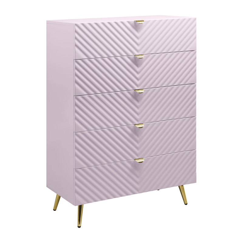 Catalina 31.6'' W 5 - Drawer Chest, Pink High Gloss