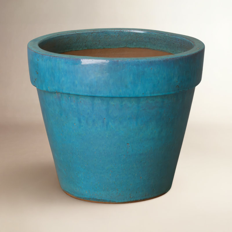 Pot à fleur en argile Divina, H 12 po x l 14 po x P 14 po, Bleu sarcelle