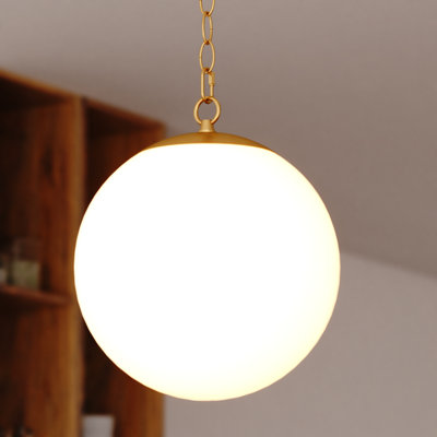 Mayella 1L Gold Brass Mid-Century Modern Pendant Light White Globe Glass
