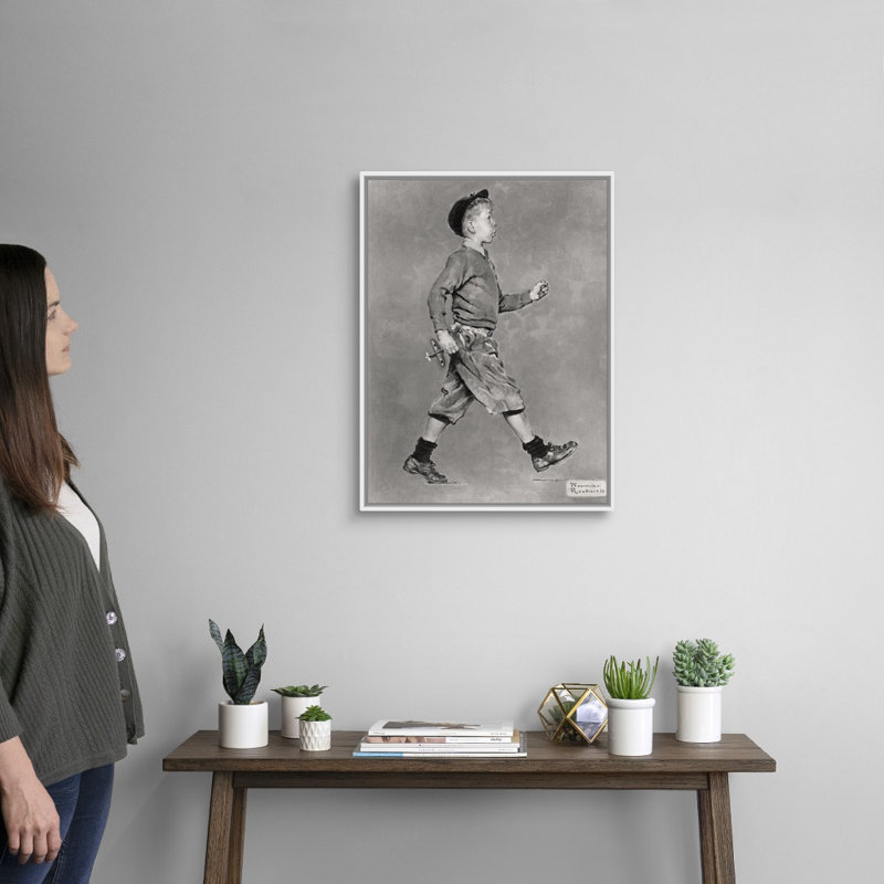 Portrait d'un garçon marchant sur toile, Cadre flottant blanc, H 26 po x l 20 po x P 1,75 po