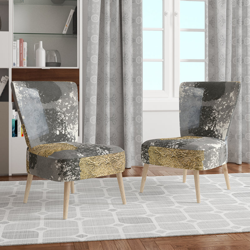 Upholstered Floral Side Chair - Modern floral Accent Chair, Abstract Black Polyester Blend 8