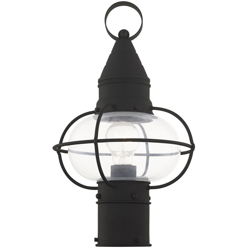 1 Light Outdoor Post Lantern Pendant Fixture - Clear Glass Shade, Black