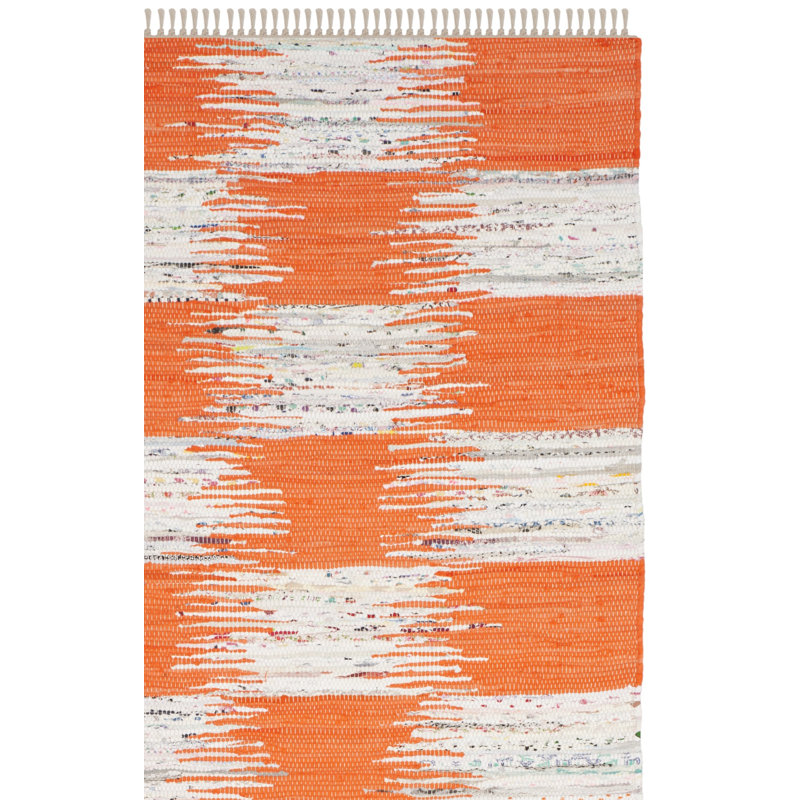 Tapis orange / gris en coton tissé à plat à la main Opie Ikat, Rectangle 3 pi x 5 pi