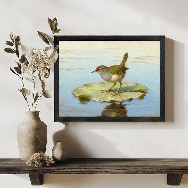 «Black», encadré noir, bel oiseau de jardin, H 9 po x l 11 po