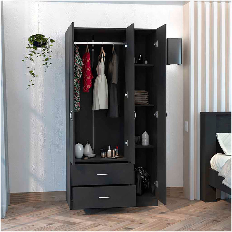 Armoire trois portes Clark, noir, Noir
