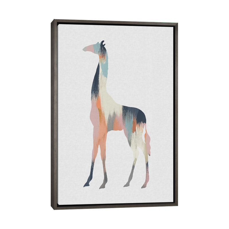 Pastel Giraffe - impression d'art graphique, H 60 po x l 40po x P 1,5 po, Toile avec cadre noir patiné