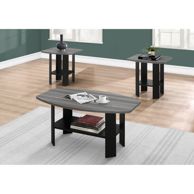 Ensemble de table, ensemble 3 pièces, café, bout, côté, décor, salon, stratifié noir et gris, transitionnel